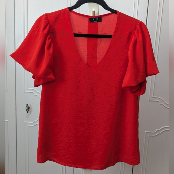 Vici Tops - Vici Red Flutter Sleeve Blouse Relaxed Fit SzS